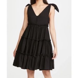 L English Factory tie strap black a-line mini dress with front buttons